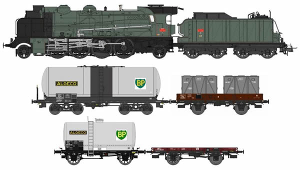 REE Modeles CM-010 - French Steam Locomotive Class 141 F 299 MONTLUCON with 4 Freight Cars of the SNCF
